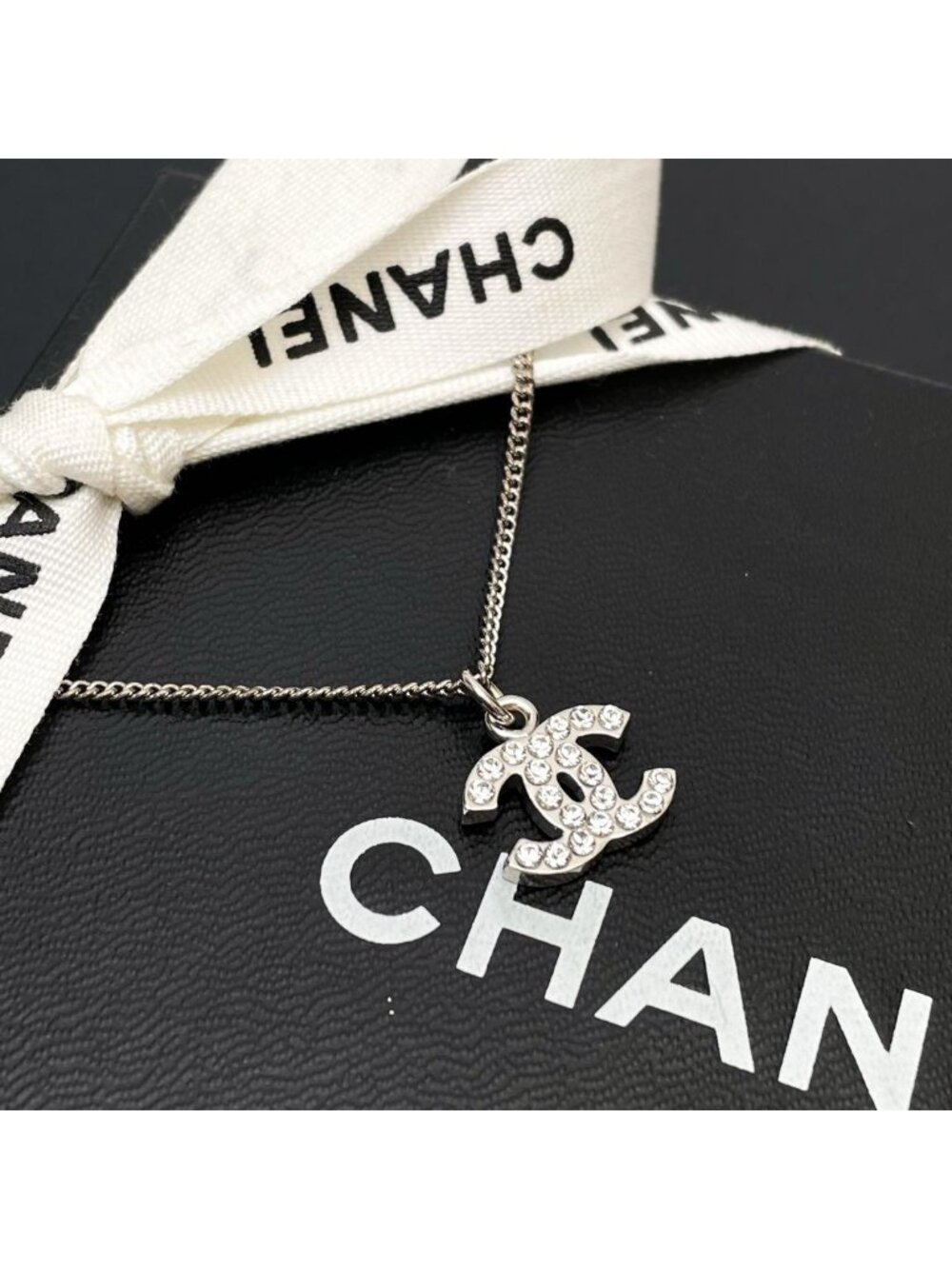 Chanel CC Logo Necklace Rhinestone Icon Here